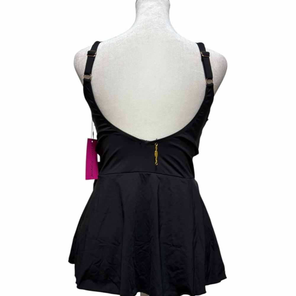 Betsey Johnson Black Swimdress One Piece Faux Wrap Side Bow NWT Sz M - Picture 3 of 9